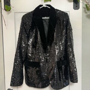 Men’s Sequin Black Blazer with velvet lapel (38/40R)